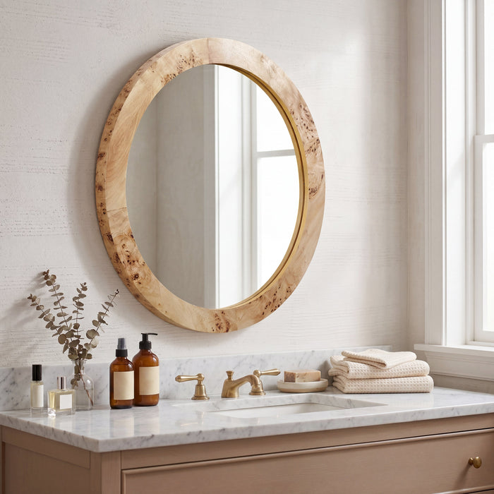 Real Burlwood Round Wall Mirror