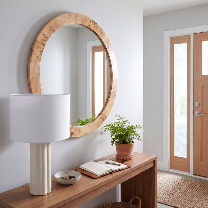 Real Burlwood Round Wall Mirror