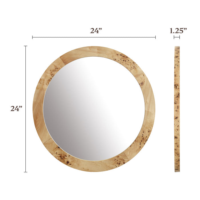 Real Burlwood Round Wall Mirror