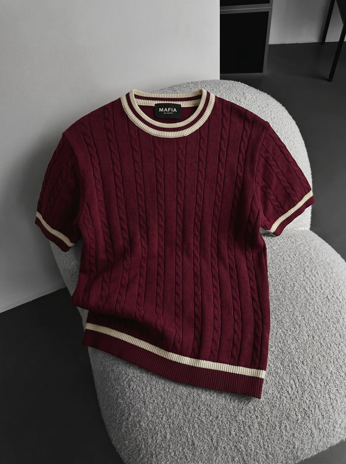 Regular Fit Braid Knit T-shirt - Plum