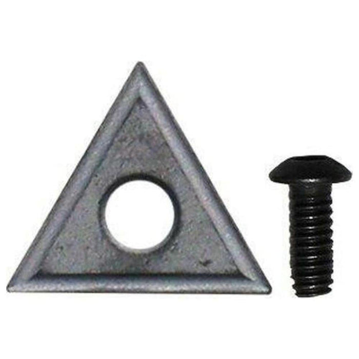 Triangular replacement grout scraper insert with hole, plus black screw