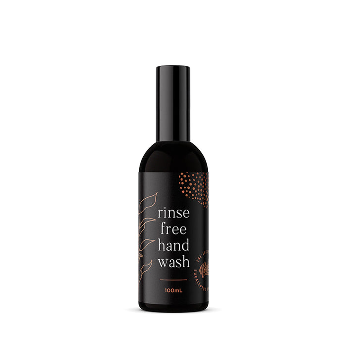 Rinse Free Hand Wash 100ml black bottle, angled label view