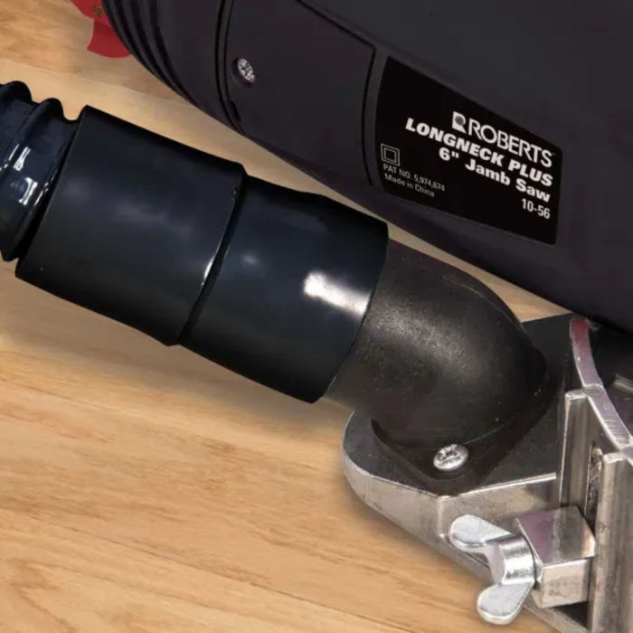 Longneck Plus 6-in jamb saw close-up of black housing and metal base