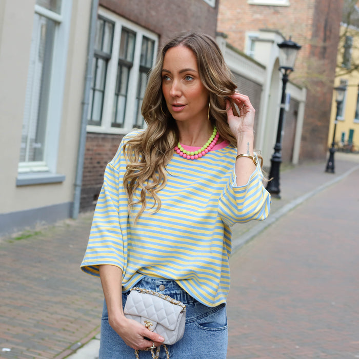 Robie streep shirt blauw geel