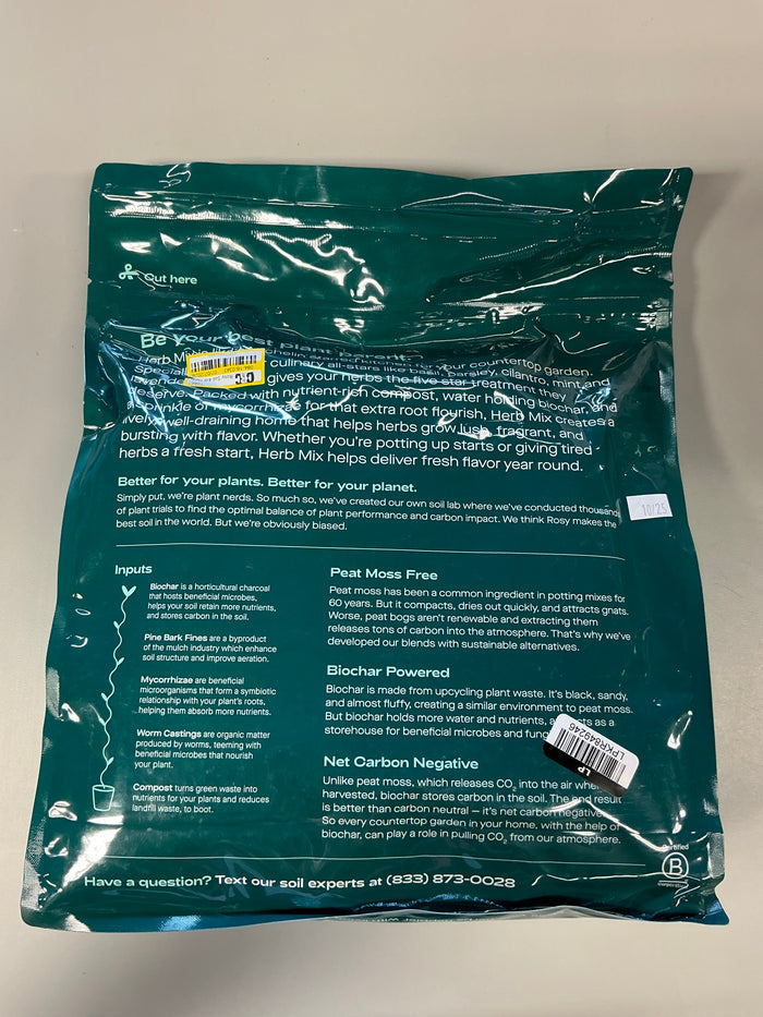 Rosy Soil Mix - Organic Peat Free Soil with Biochar for Strong Growth & Flavor, Well Draining Potting Mix, 4 qt - FOR PICK UP ONLY