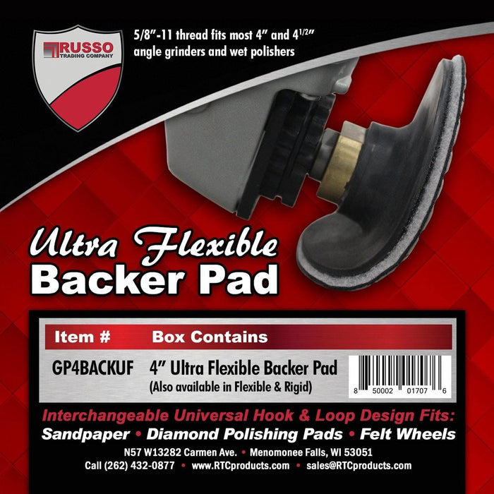 Ultra flexible backer pad showing flexible black backing and 5/8"-11 threaded center