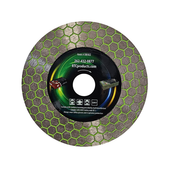 RTC E-Z Miter 5 in abrasive disc with hex pattern and label on back