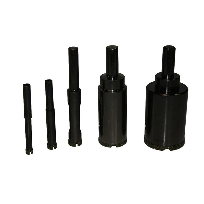 Assorted black diamond drill bits for wet tile drilling, multiple sizes