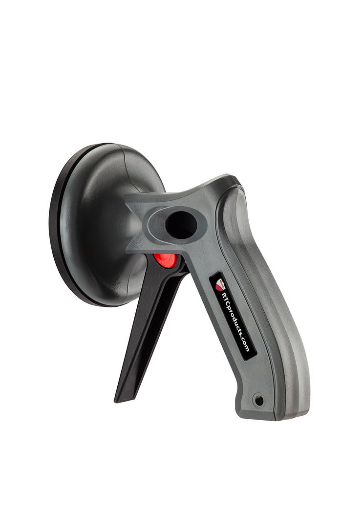 Black XL one-hand suction pistol grip with red release button and gray trigger handle