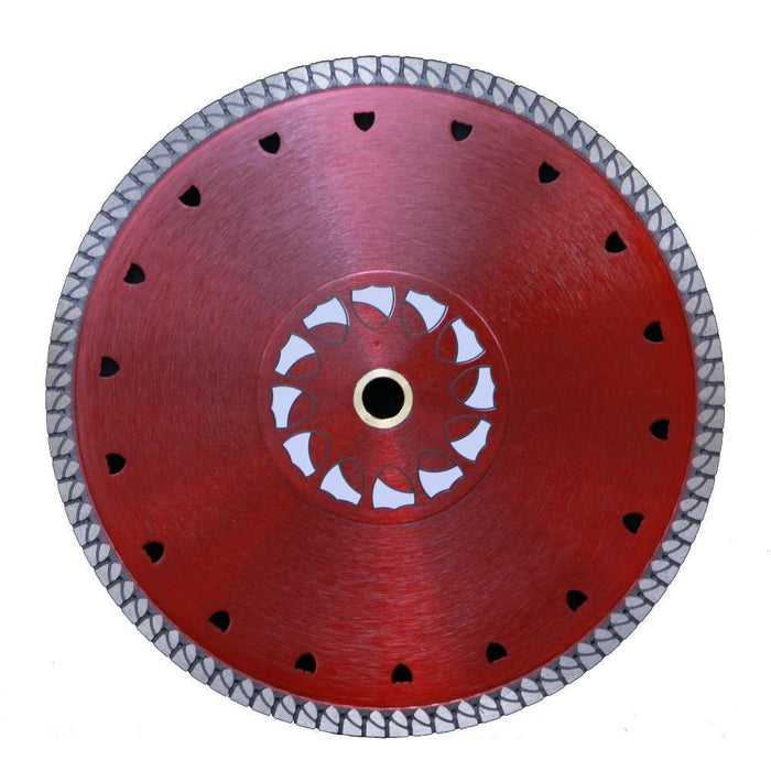 Red thin rim turbo blade with diamond outer rim, black cutouts, and center hole