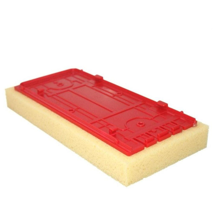 Wash bucket replacement sponge with red scrub top and beige foam