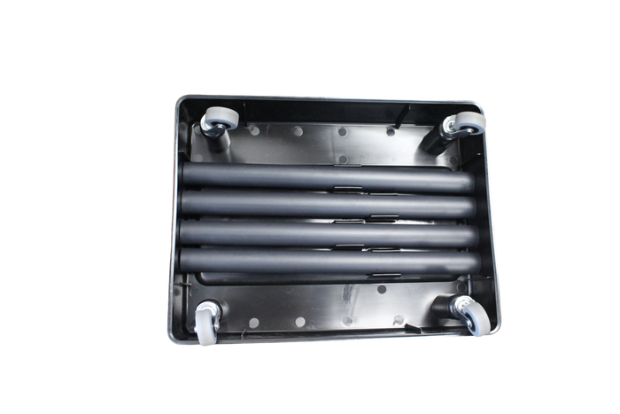 WrinGo mobile workstation base underside with metal rollers