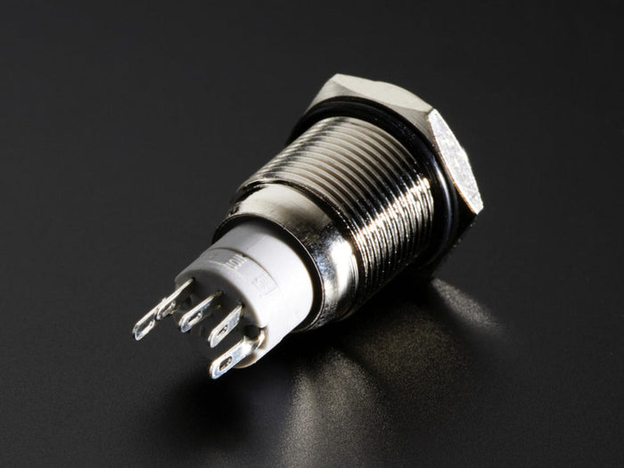 Rugged Metal Pushbutton with White LED Ring (16mm White Momentary) by The Pi Hut - The Pi Hut