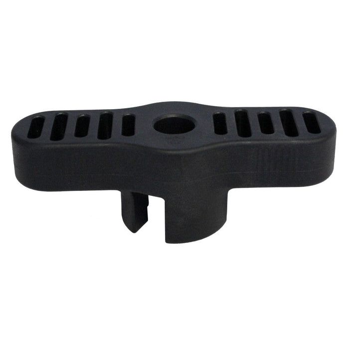 Black torque tool base with oval center hole and ribbed slots along top