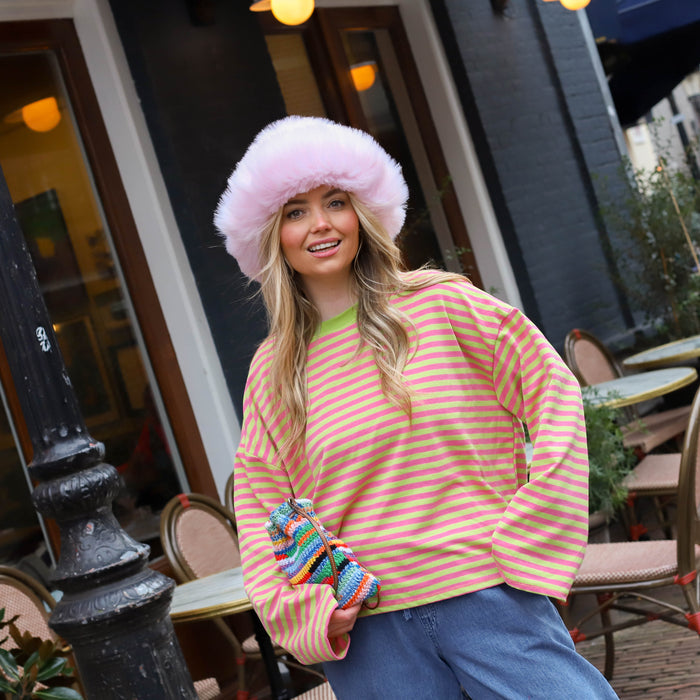 Saar streep top groen roze