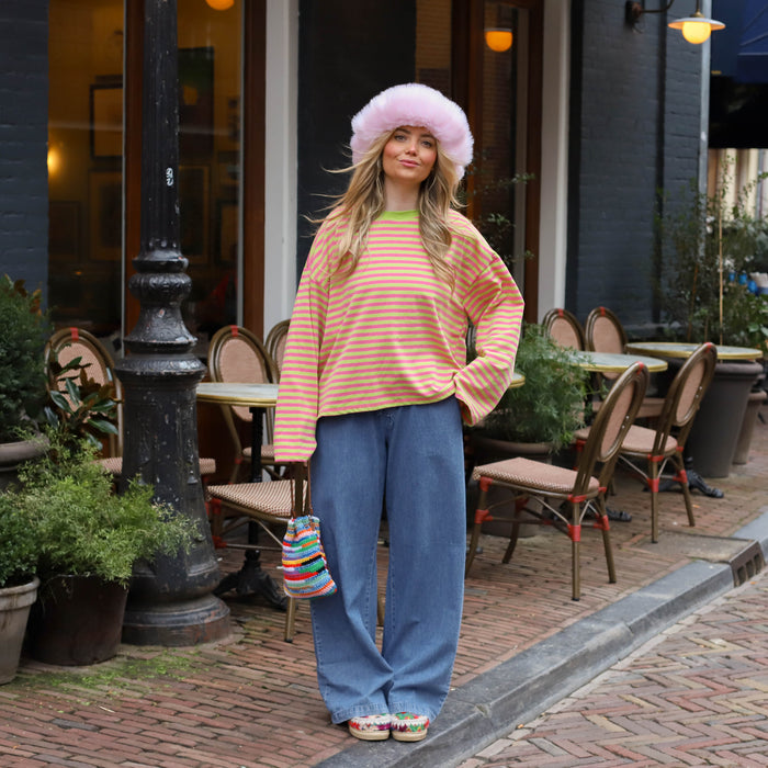 Saar streep top groen roze