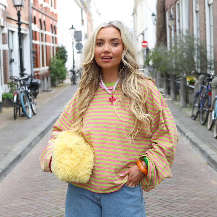 Saar streep top roze groen