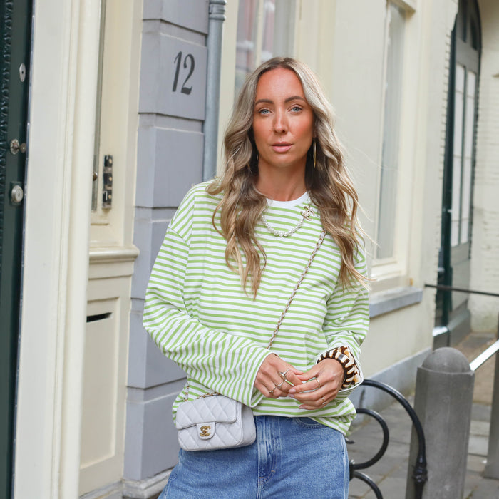 Sadie top streep bright white groen herbal dancer
