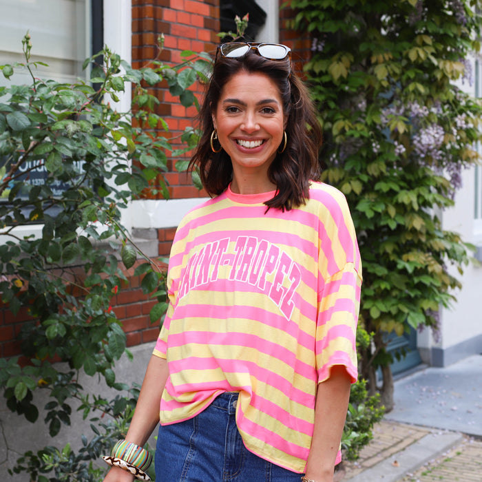 Saint tropez streep tee geel roze