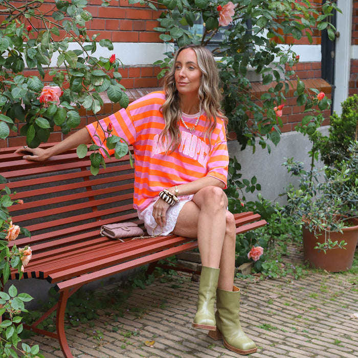 Saint tropez streep tee roze oranje