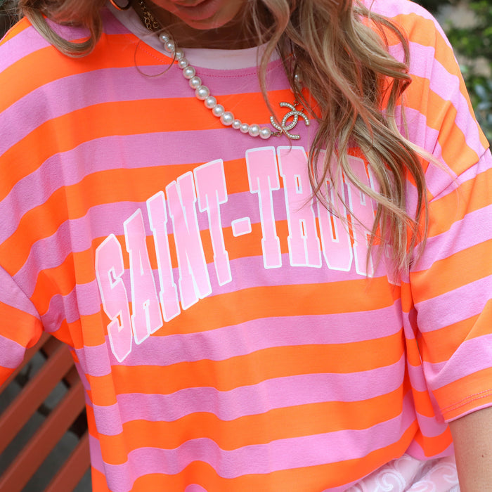 Saint tropez streep tee roze oranje