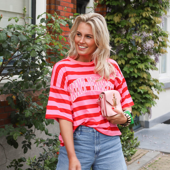 Saint tropez streep tee roze rood
