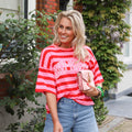 Saint tropez streep tee roze rood