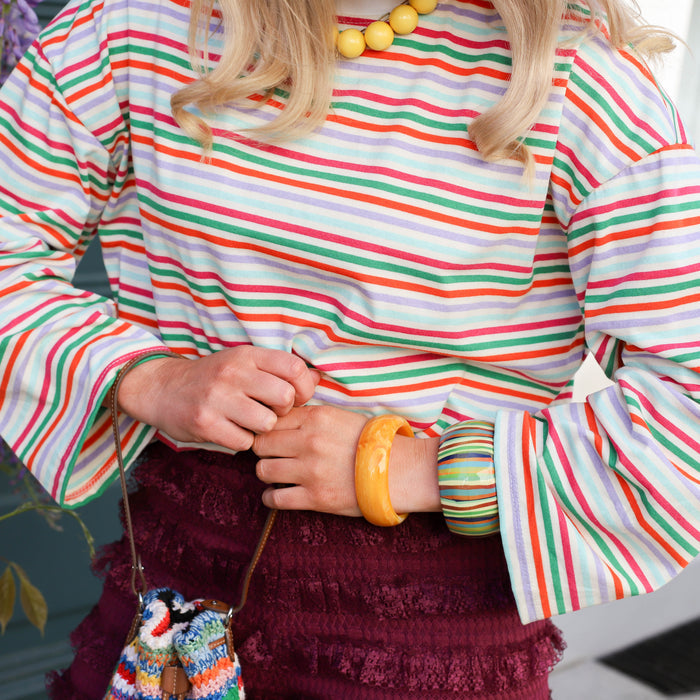 Shirt lange mouw wit multi kleur streep lila oranje