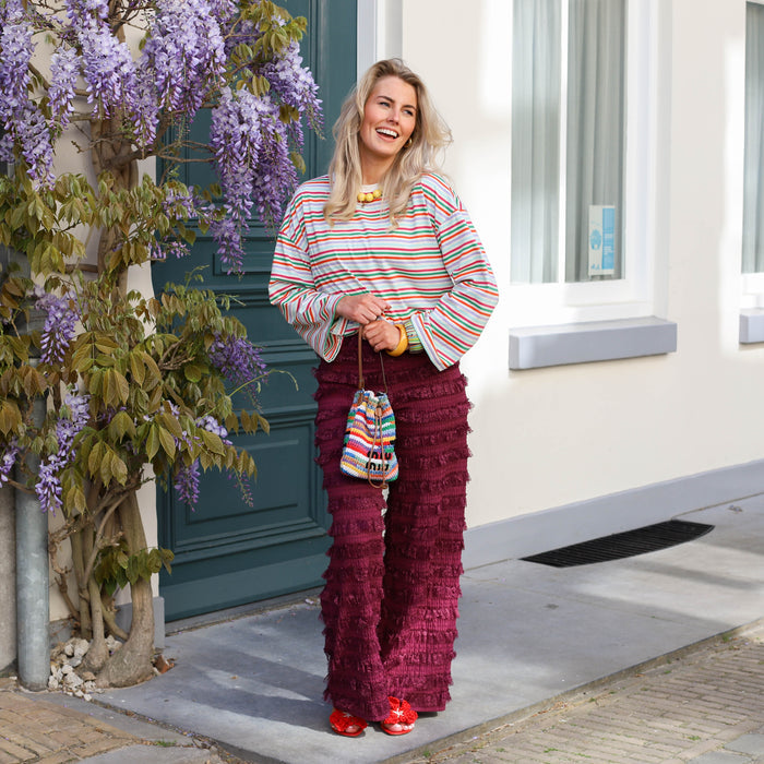 Shirt lange mouw wit multi kleur streep lila oranje