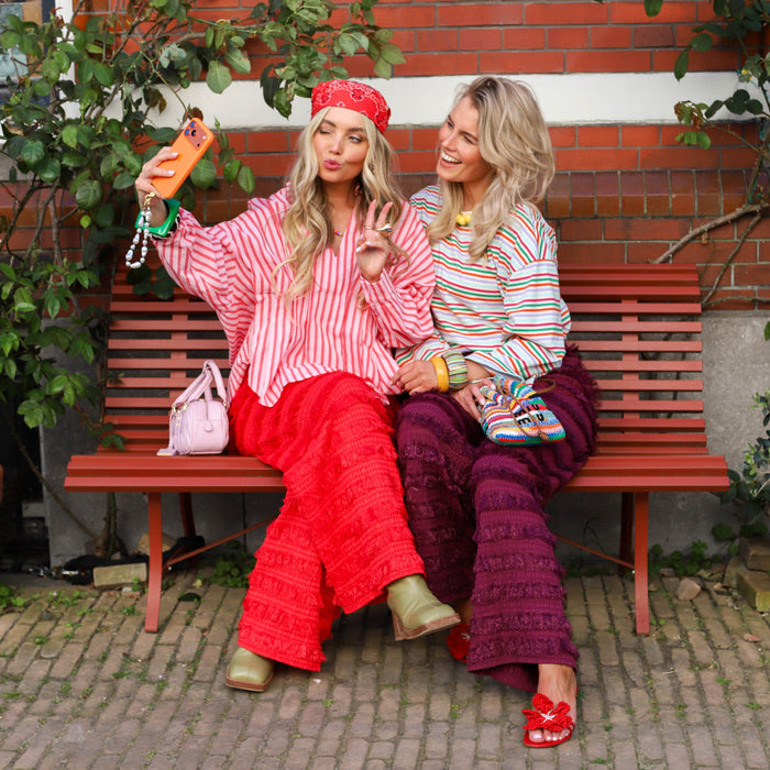 Shirt lange mouw wit multi kleur streep lila oranje
