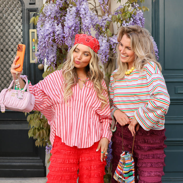 Shirt lange mouw wit multi kleur streep lila oranje