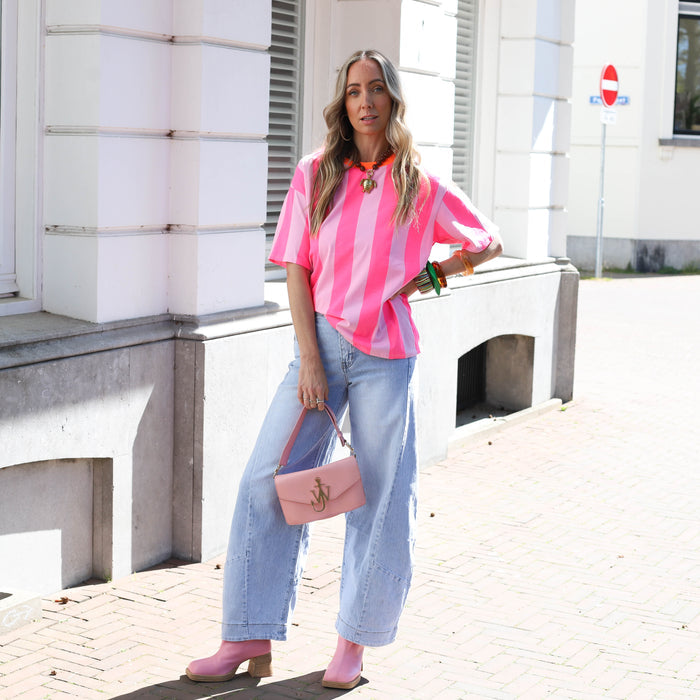 Shirt roze verticaal streep knalroze