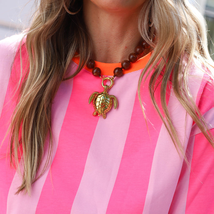 Shirt roze verticaal streep knalroze