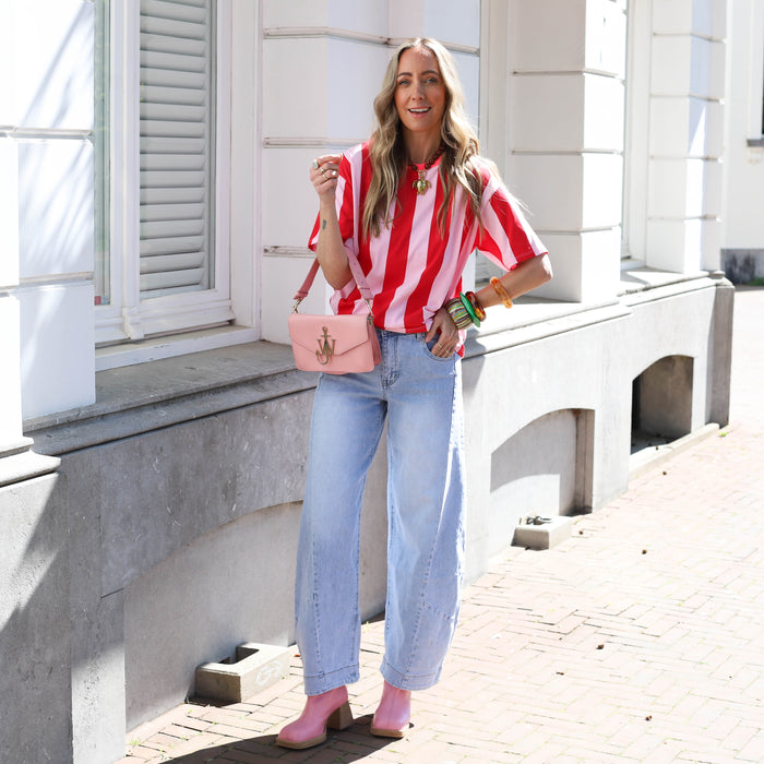 Shirt roze verticaal streep rood