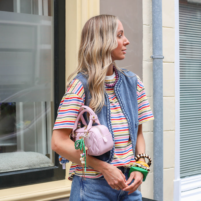 Shirt wit multi kleur streep geel roze
