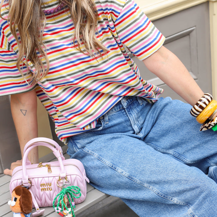 Shirt wit multi kleur streep geel roze
