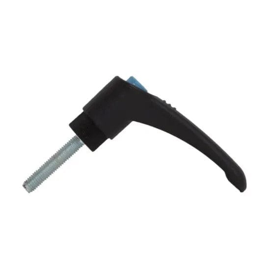 Clamping lever knob for tile cutter, black handle with blue button and threaded stud