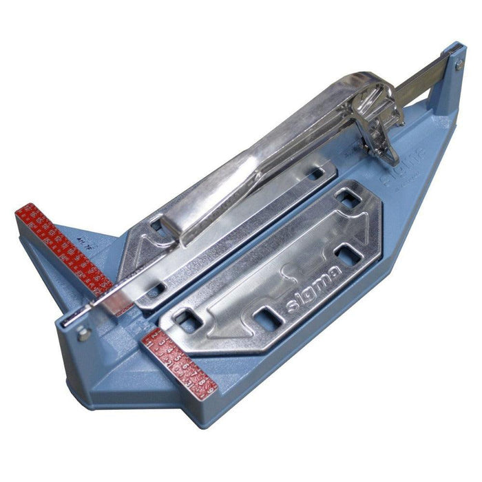 7F 14" tile cutter with metal pull handle, ruler guide strips, and blue base
