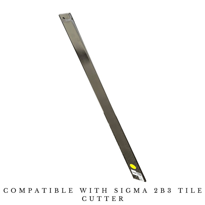 Replacement bar for tile cutter: metal blade strip with mounting slot and beveled edge