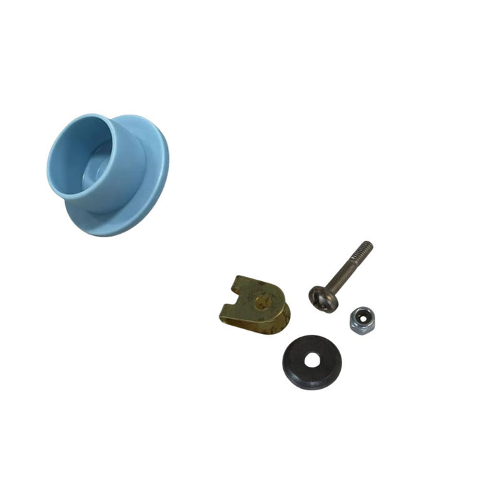 Blue spare wheel cap with mounting bolt, nut, and washer parts