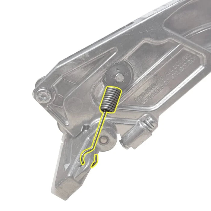 Spring for Max handle shown on metal latch bracket, with highlighted coiled end