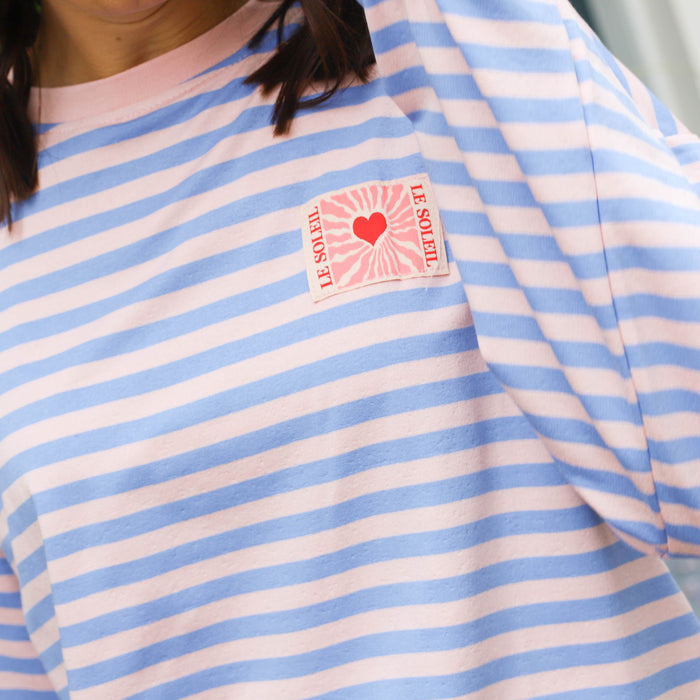 Soleil patch shirt roze blauw streep