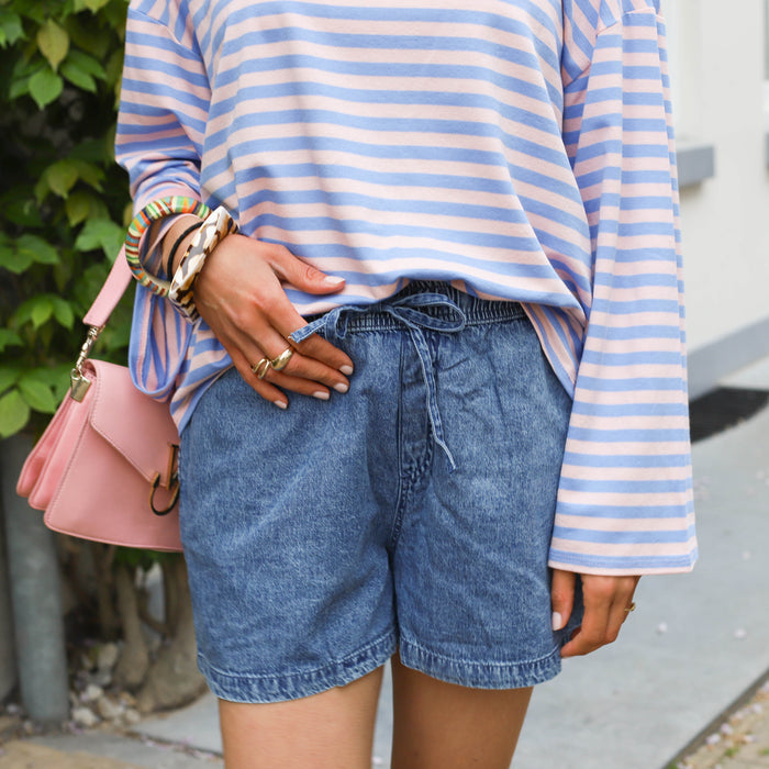 Soleil patch shirt roze blauw streep