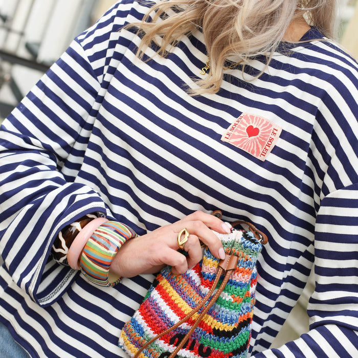 Soleil patch shirt wit navy