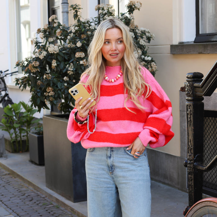 Sophie streep trui roze rood