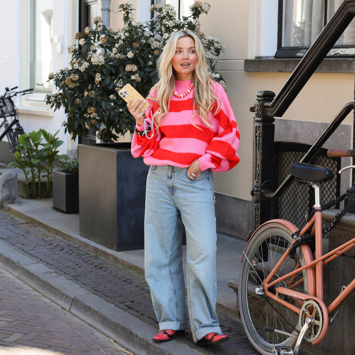 Sophie streep trui roze rood