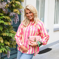 Streep blouse katoen roze geel