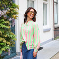 Streep blouse katoen roze groen