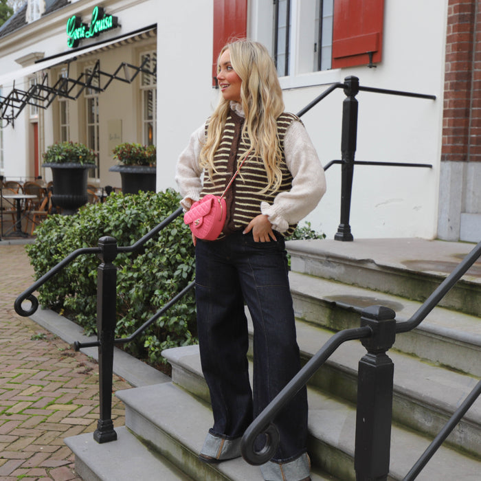 Streep gilet bruin geel