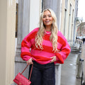 Streep knit fuchsia rood